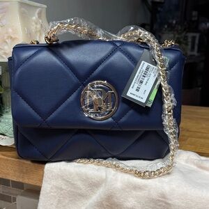 Badgley Mischka new Navy Blue Quilted Shoulder Bag with DustBag